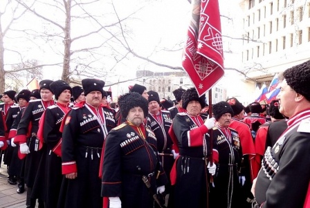 Темрюкские казаки приняли участие в юбилейных торжествах по случаю 5-тилетия присоединения Крыма